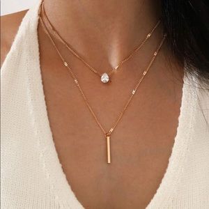 2pc Gold Rhinestone/Bar Decor Necklaces